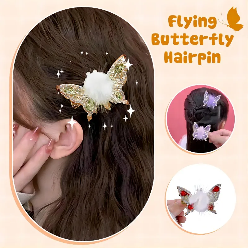 Flying Butterfly Hairpin Butterfly Hairpin Butterfly bang clip children's hairpin rhinestone hair clip hair accessories gift