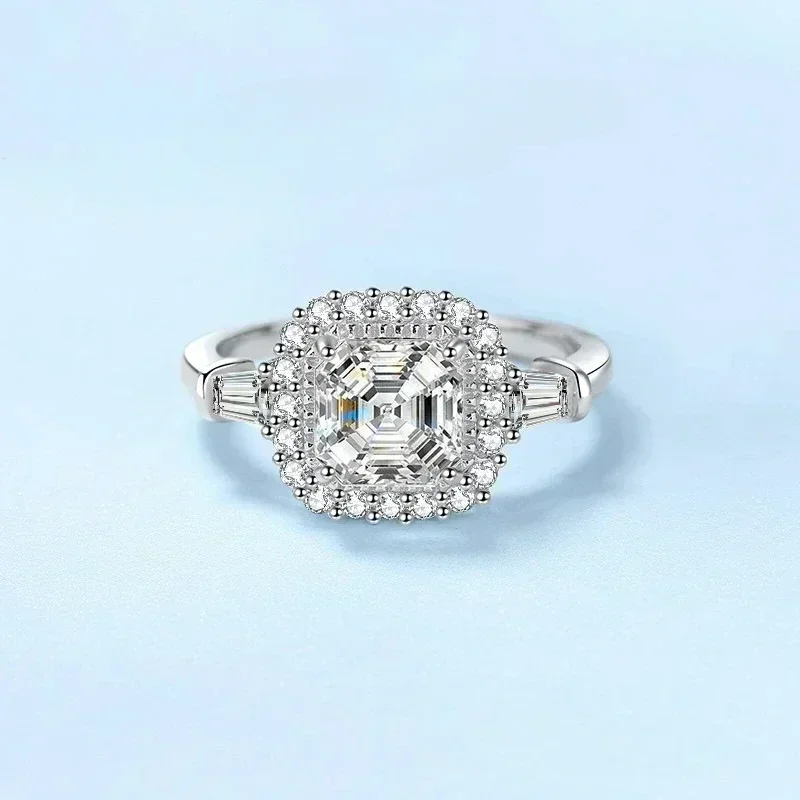 Asscher Cut Moissanite 2 Carat Diamond D Color Luxury Rings, PT950 Platinum Womens Pretty Wedding Gift for Female Fine Jewelry