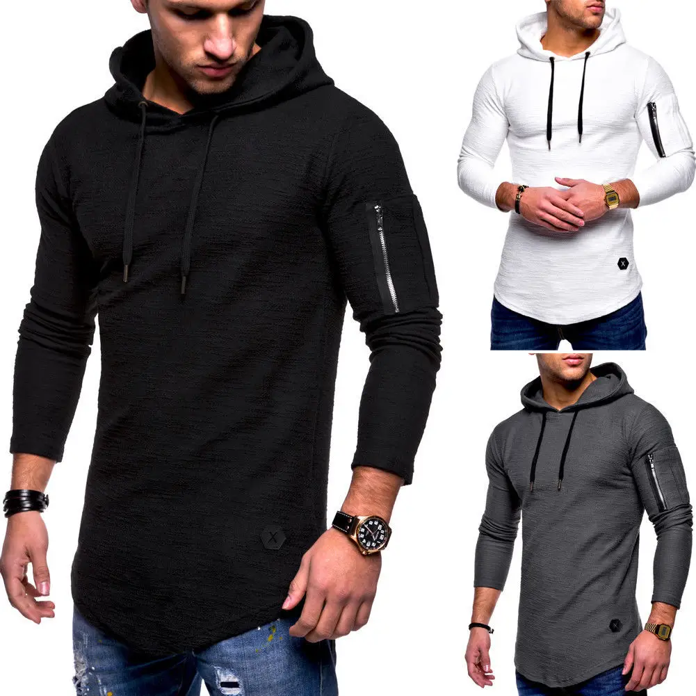 

Men's T-shirts Hoodie Slim Fit Casual Long Sleeve Arm Zipper Men T-shirt Slim Fit Solid Color Hooded Pullover Top Male Clothing