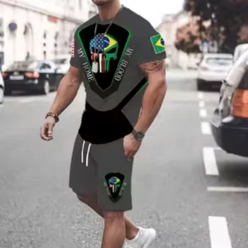 2025 novos conjuntos de agasalho masculino manga curta camiseta terno casual esportes 3d impresso streetwear shorts 2 peça roupas masculinas