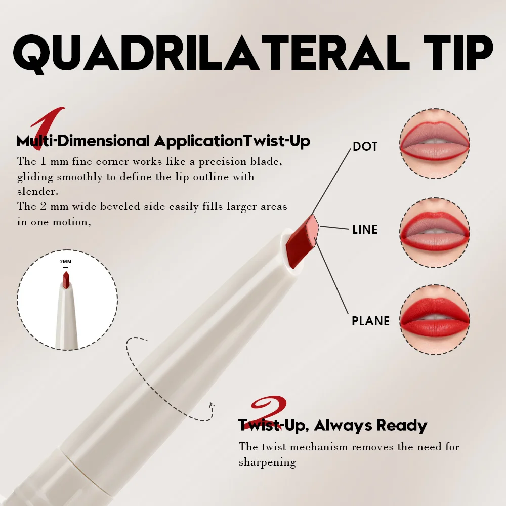 マットリップライナーペン1本、長持ちする耐水性と耐汗性、ツイストデザイン - 詰まりにくい、あらゆる肌タイプに適しています。