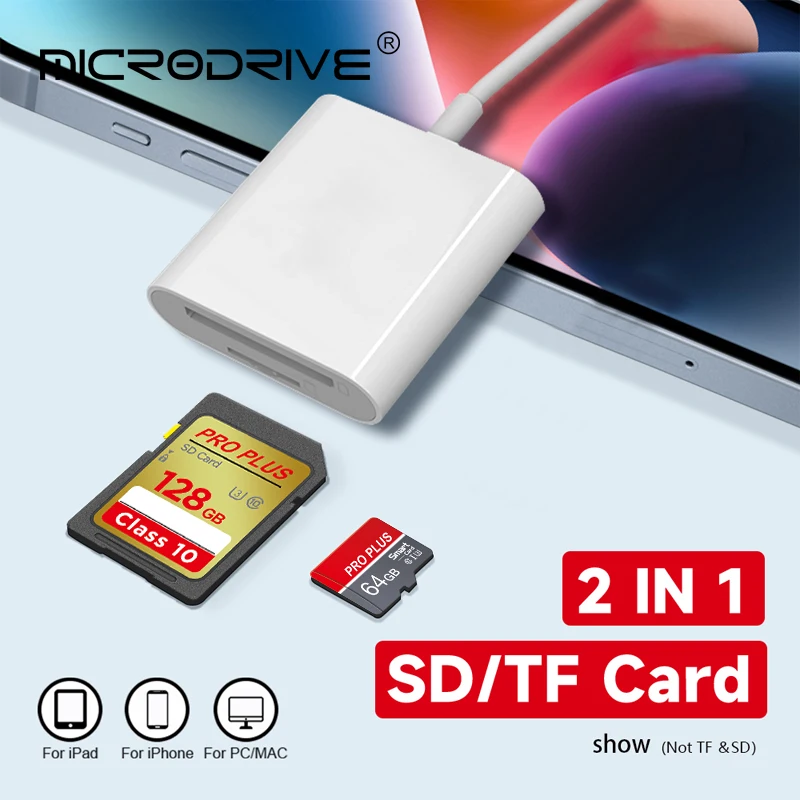 Top Dual Sd Card Reader Supports SD TF Card Trail Portable Mini TF SD Card Reader No Application Required for Camera iPhone iPad