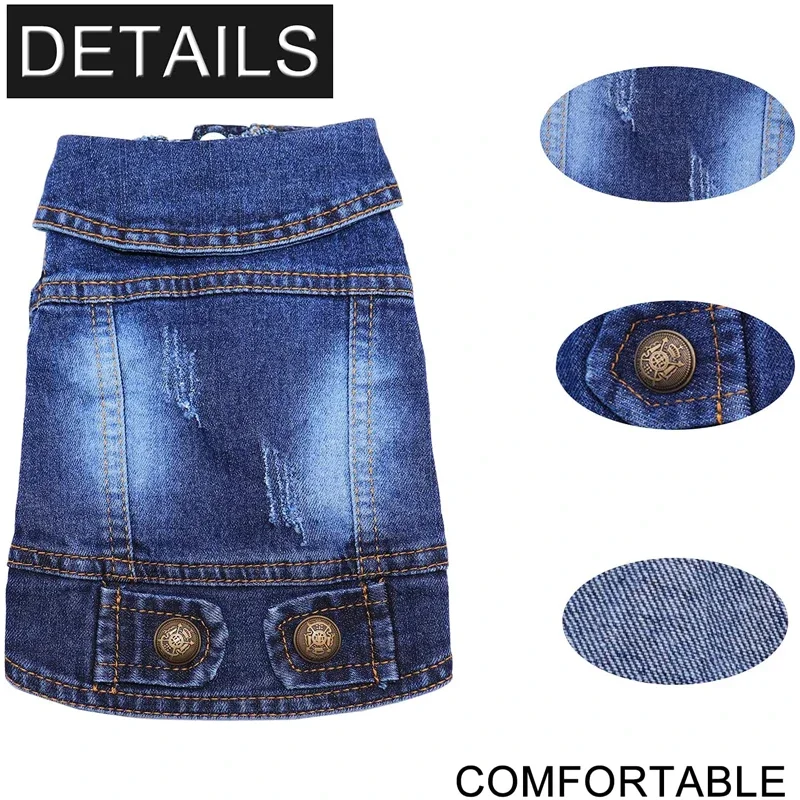 Pet Dog Denim Jacket Spring Dog Clothes for Small Medium Breeds Dogs Design Puppy Vintage Washed Jeans Vest Coat Bulldog Terrier - view 5