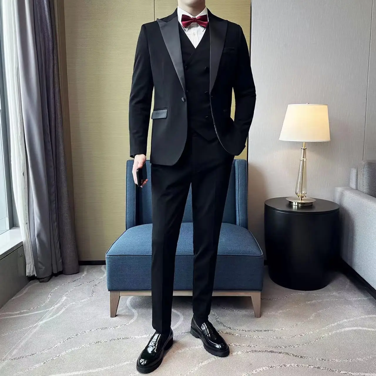 Superior Chinese suit men slim suit two-piece wedding dress fashion suit