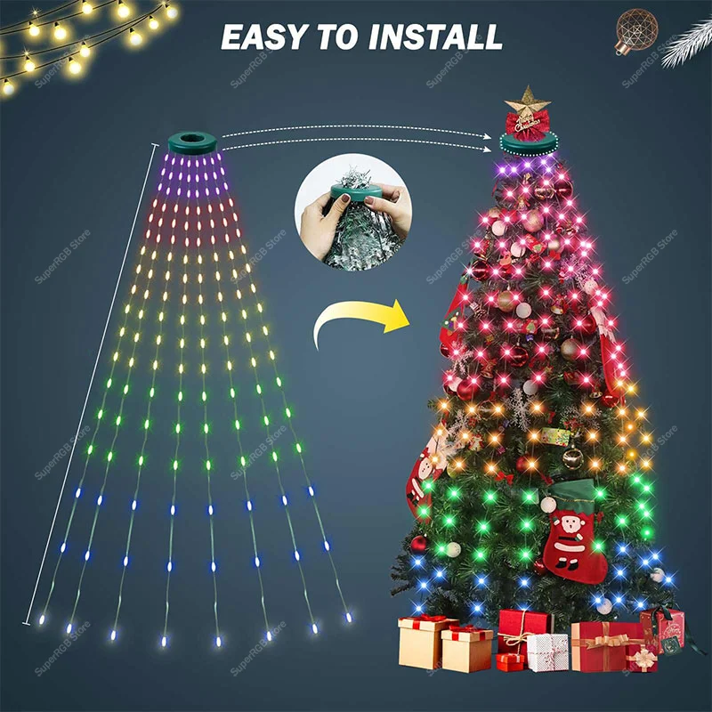 1.8 متر أضواء شجرة عيد الميلاد 400LED الذكية تغيير لون عيد الميلاد ضوء مع الموقت عن بعد مزامنة الموسيقى بلوتوث App التحكم الضوء