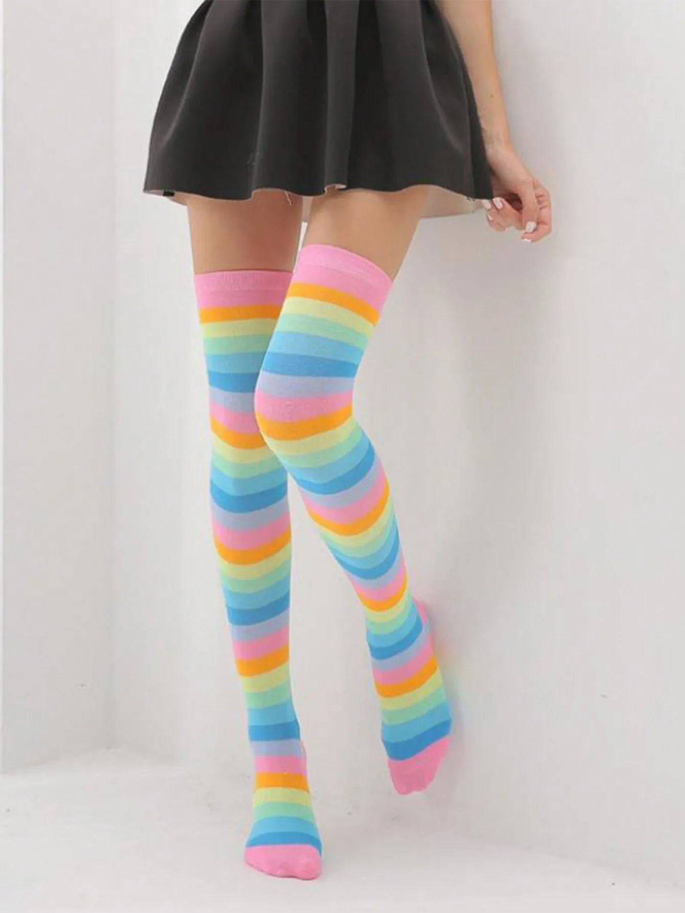 

Multicolor Striped Knee-High Socks for Dance & Role Play, Soft Comfort Fit