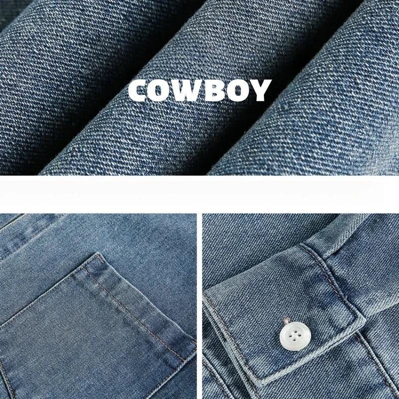 Vintage Raw Denim Long-Sleeve Shirt for Men Japanese-Style Oversized Casual Washed Denim Shirt Jacket