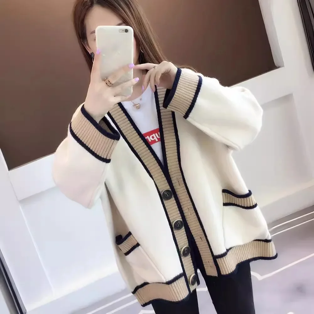 Autumn Winter Kintted Cardigan Women Long Jacket White Crochet Loose Long Sleeve Woman Sweater Warm Jumper Causal Cardigans