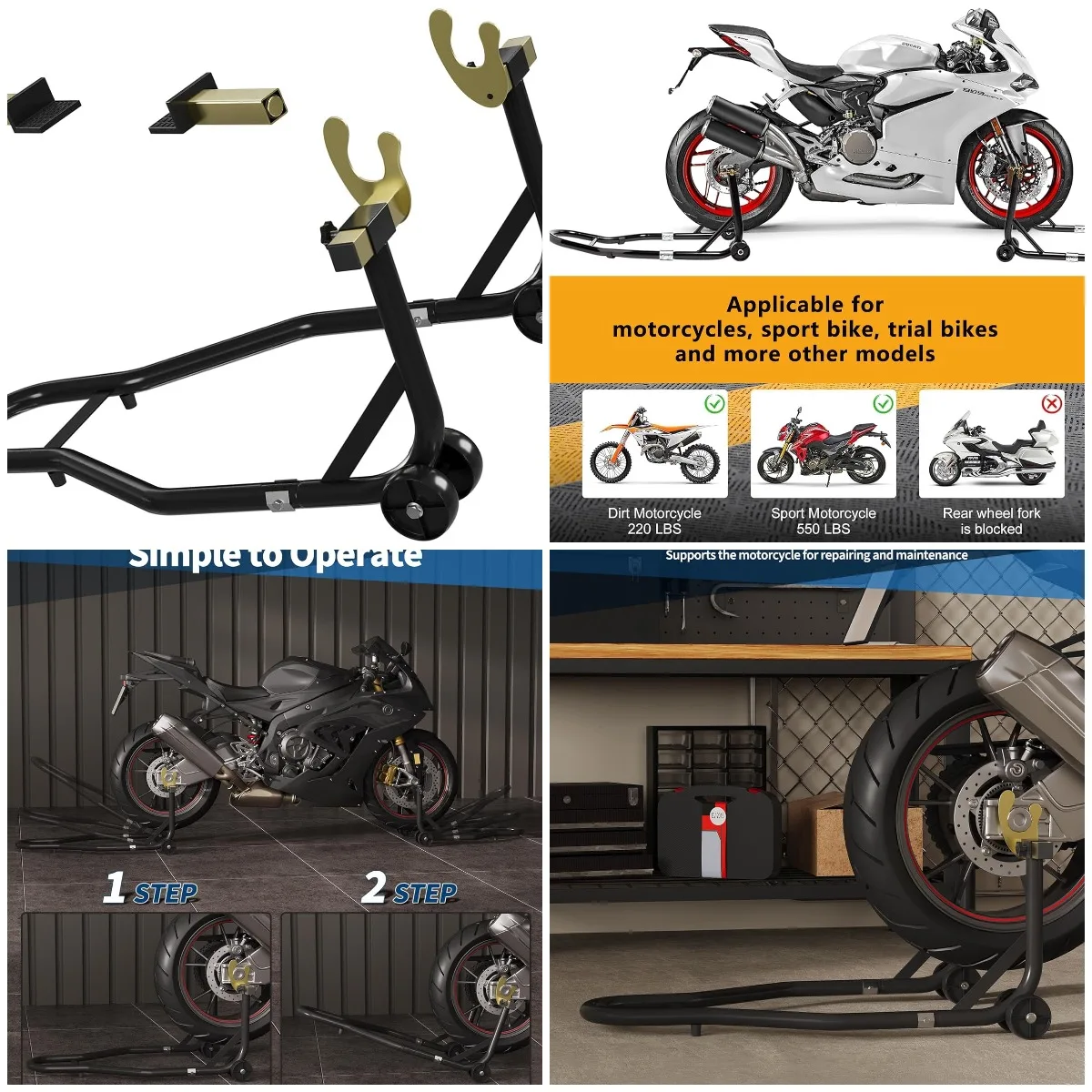 

Задняя подставка для мотоцикла, емкость 850 фунтов, подставка для катушки маятника для грязевого велосипеда и спортивного велосипеда