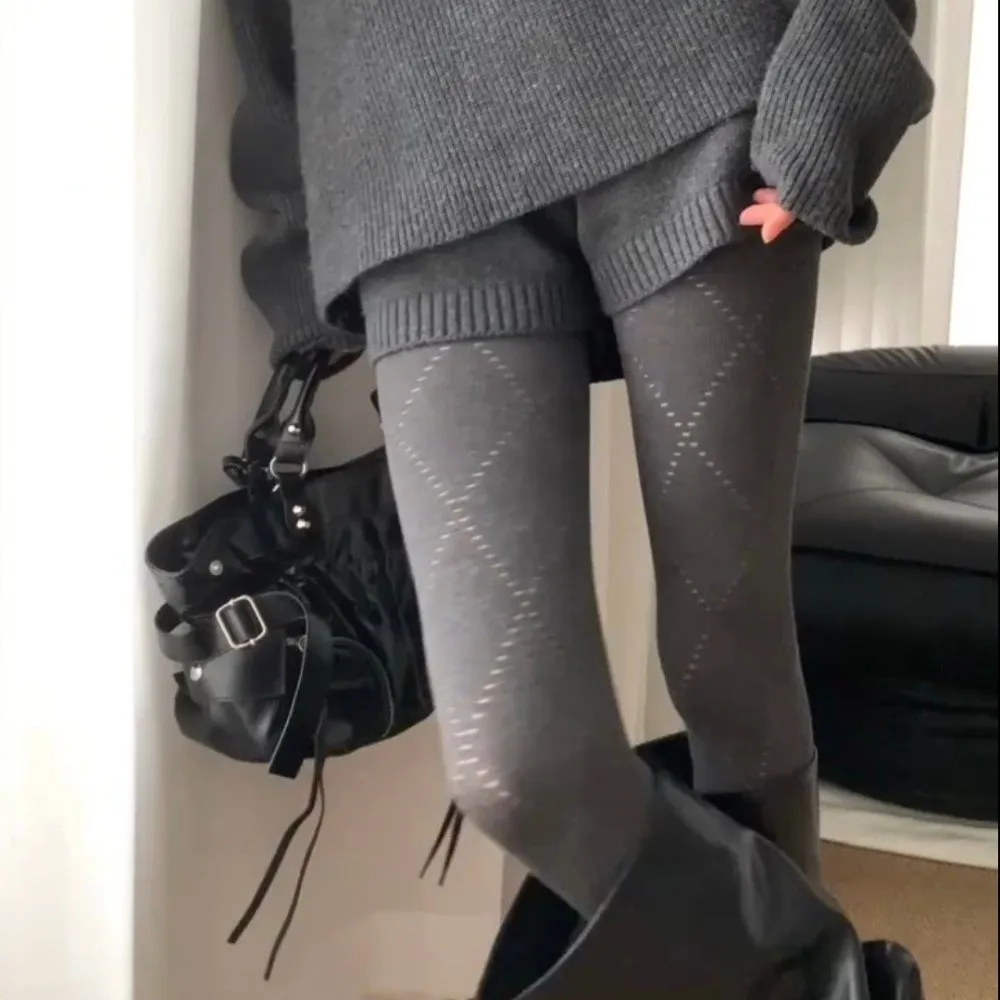 

Модные жаккардовые вязаные чулки, дышащие узкие колготки Argyle, толстые высокоэластичные базовые колготки, осень-зима