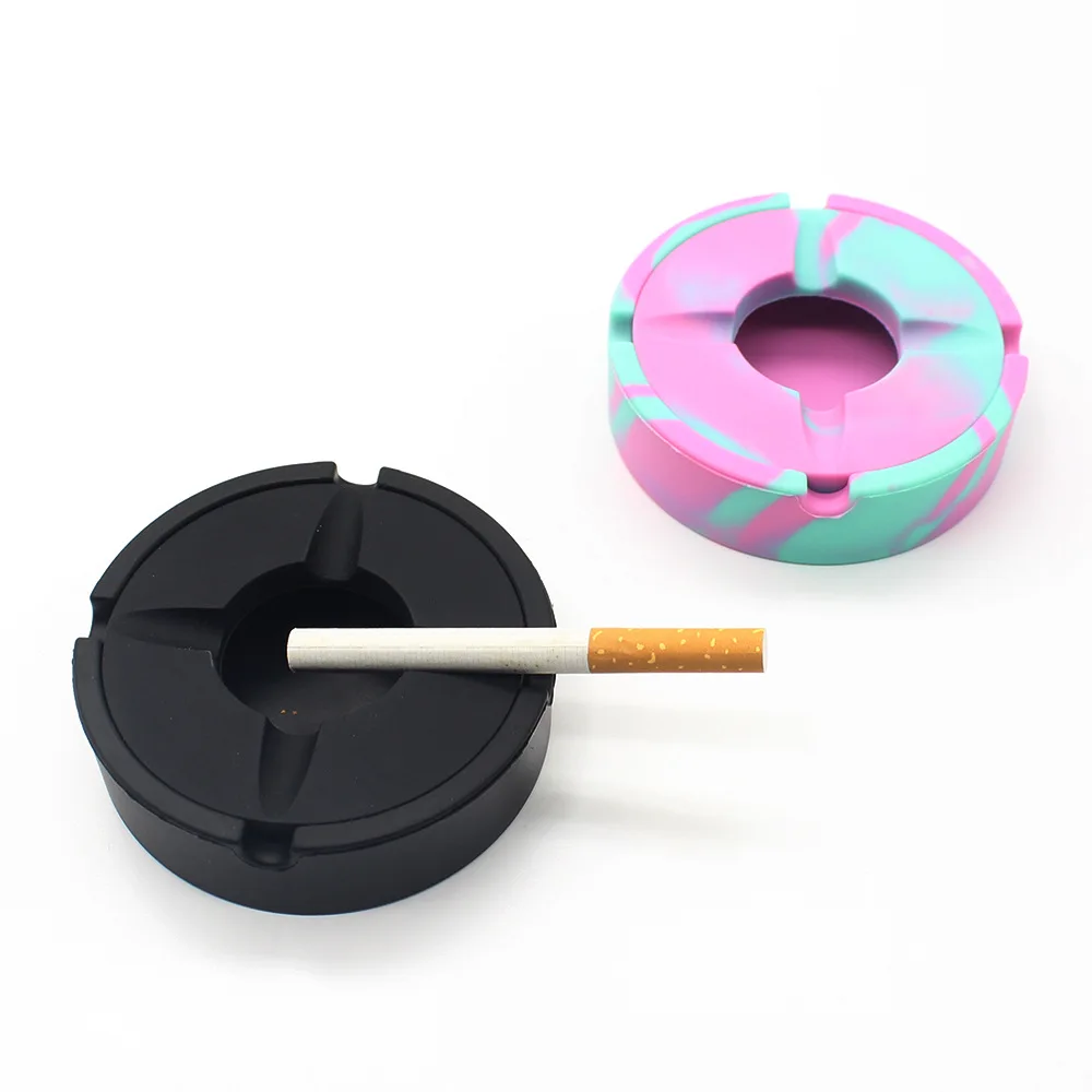 Round Food Grade Silicone Ashtray with Lid, Windproof Ash Tray for Cigarette