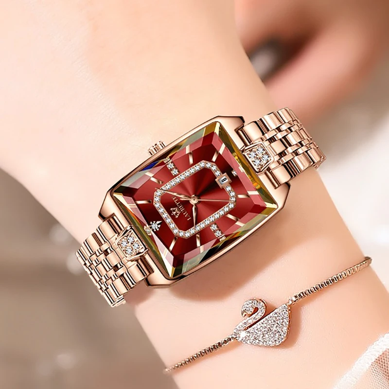 

Женские часы с квадратным браслетом из розового золота, женские наручные часы, лучший бренд, роскошный ремешок из нержавеющей стали, женские часы высокого качества