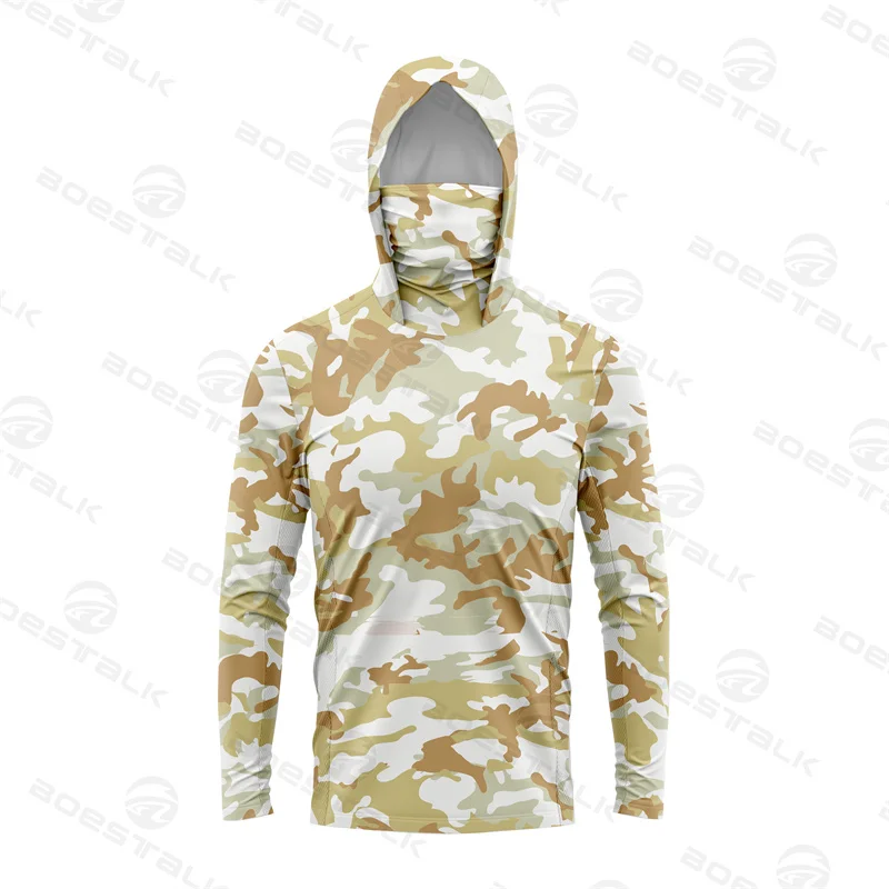 Camouflage Fishing Long Sleeve Shirt Summer UPF 50+ Breathable Hooded Fishing Clothes Face Mask Performance Fishing Wear