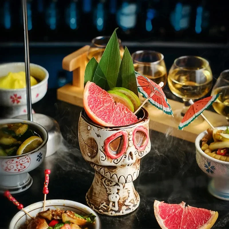 Copa de cóctel con calavera para fiesta de Halloween, 480ml, barra creativa de EE. UU., Taza TIKI de cerámica, taza de cerveza, vaso de vino mezclado divertido, bebida Vintage