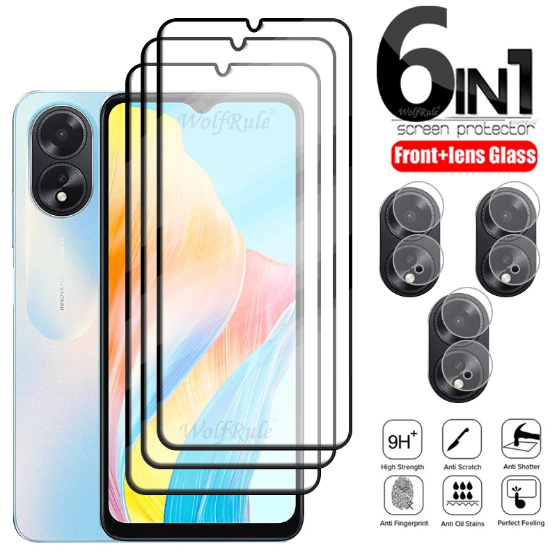 6-in-1 For OPPO A18 Glass For OPPO A18 Tempered Glass 9H HD Full Cover Glue Protective Screen Protector For OPPO A18 Lens Glass