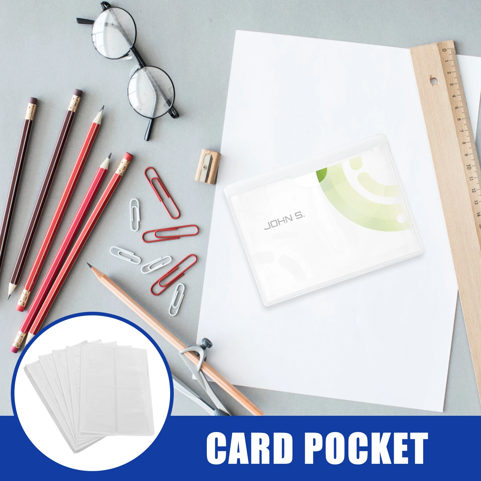 

Self Business Holder Clear PVC Card Sleeve Adhesive Back No Tools Visible Storage for Business Index Cards Plastic