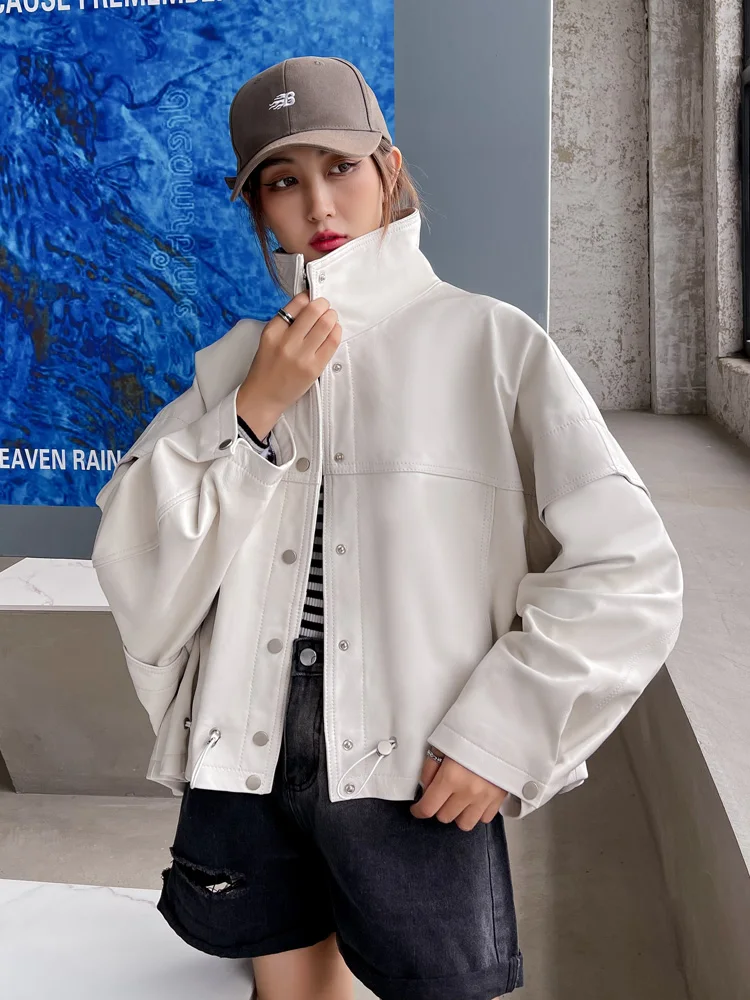 2024年新作 レディース レザー ジャケット シープスキン ウエストシェイプ バイカー風 スタイル ターンダウンカラー 大きいサイズ 中国ブランド 通勤...