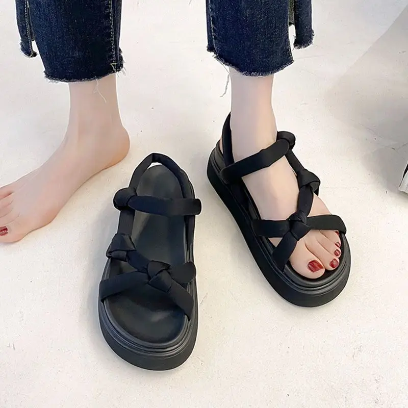 Summer New Platform Sandals Women\'s All-match Thick Soled Open Toe Soft Sole Leisure Roman Beach Shoes