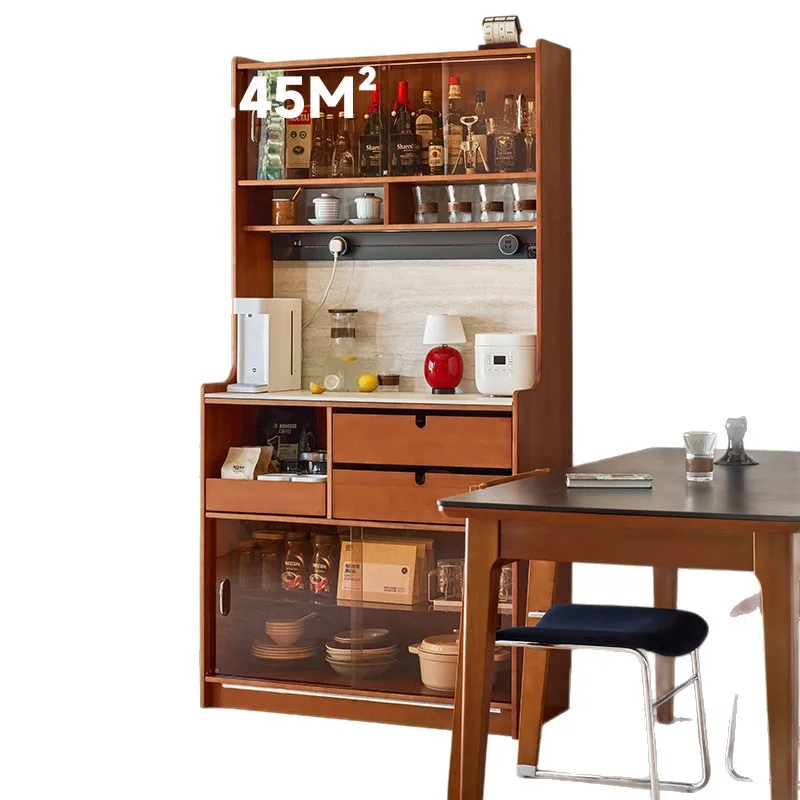Solid wood rock slab dining side cabinet Middle antique small apartment living room entrance dining side cabinet against the wal