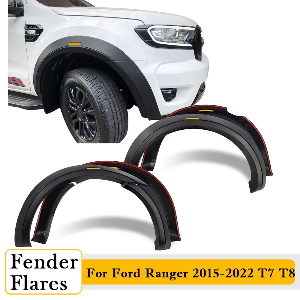 Fender Flares Wheel Arch For Ford Ranger 2022 2021 2020 2019 2018 2017 2016 2015 Reflector LED Light Style 4x4 Car Accessories