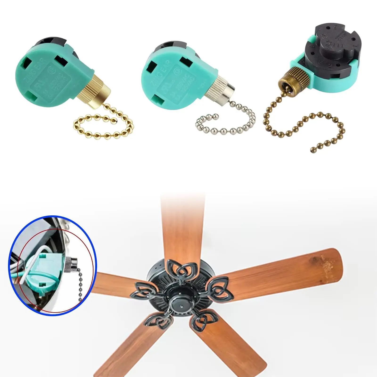 2x Fan Light Pull Switch Accessories with Beaded Chain Ceiling Fan Switch