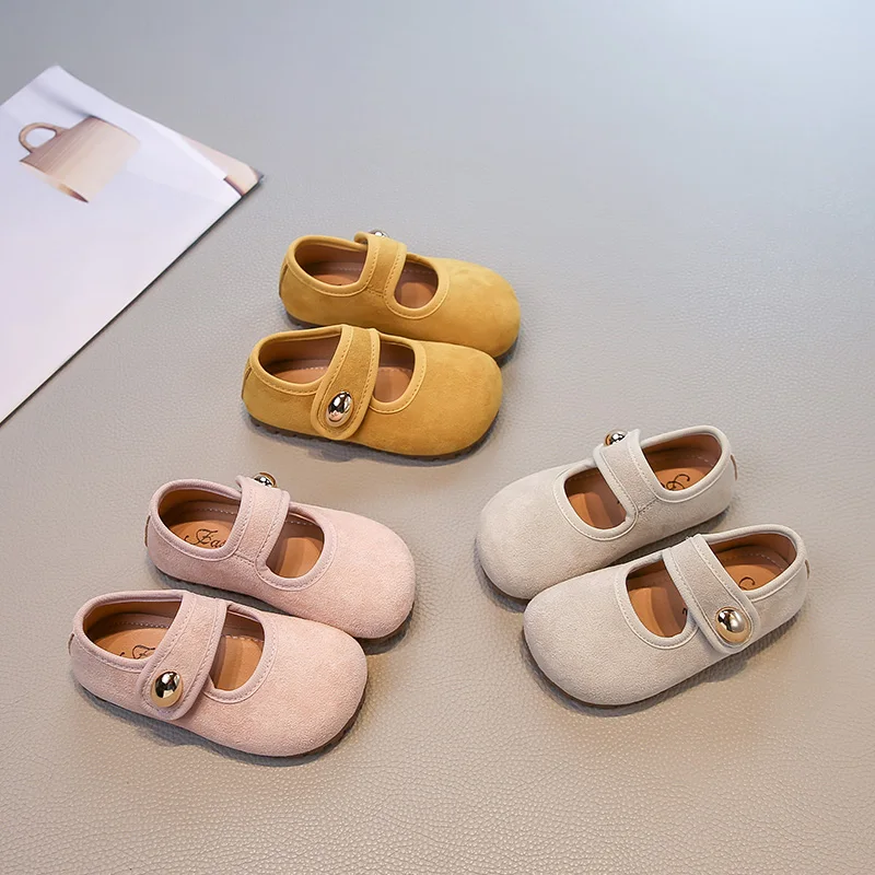 New Autumn Children Princess Shoes Girls Ballet Flats Fashion Concise Style Suede Leather Shallow Elegant All-match Kids Flats