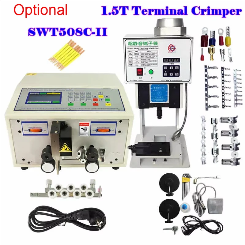 SWT508C-II Wire Stripper Stripping Peeling Machine Option 1.5T Terminal Crimper Crimping Machine with Horizontal Vertical Molds