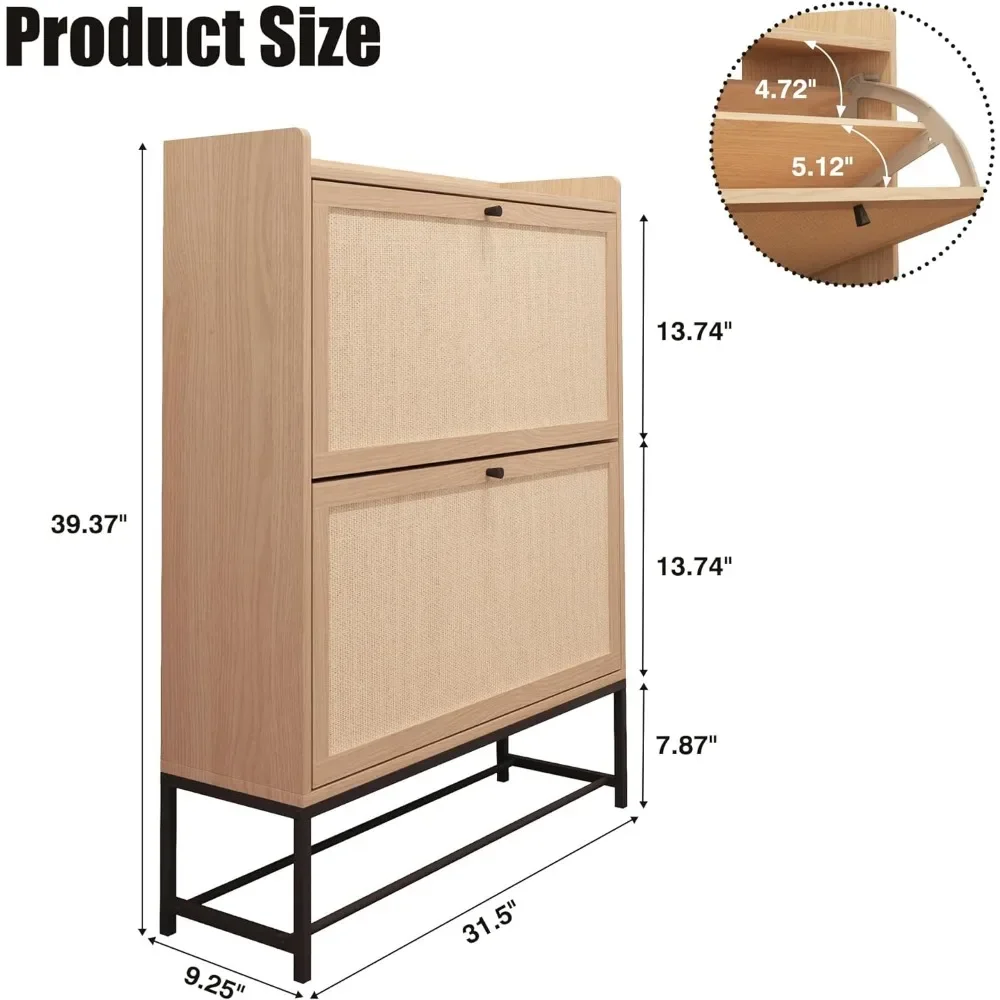 Freestanding Shoe Cabinet with 2 Flip Drawers - Modern Narrow Organizer for Hallway, Bedroom, and Entryway (Natural)