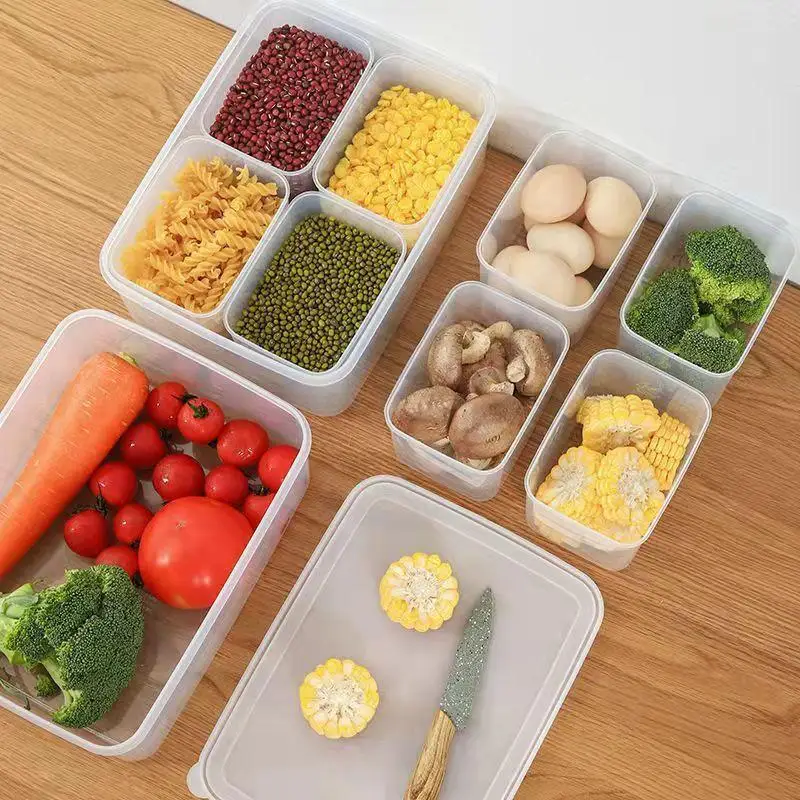 4 In 1 Refrigerator Crisper Box Transparent Food Storage M/L Size for Meat Snack Meal Prep Home Kitchen Use