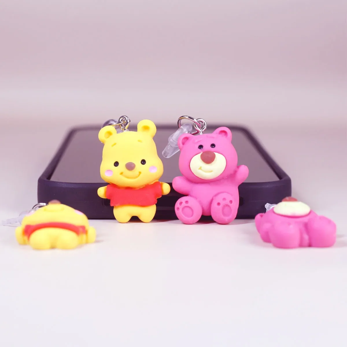 بوه الدب لوسو الفراولة الدب الهاتف الغبار المكونات لطيف الراتنج سحر آيفون نوع C ميناء ديكور Kawaii هدية #3