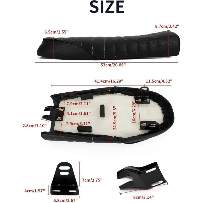 Motorcycle Universal Vintage Saddle Seat Flat Seat for Cafe Racer Seat for Honda CB SR CG125 CB350 CB400 CB500 CB550 CB750 Black