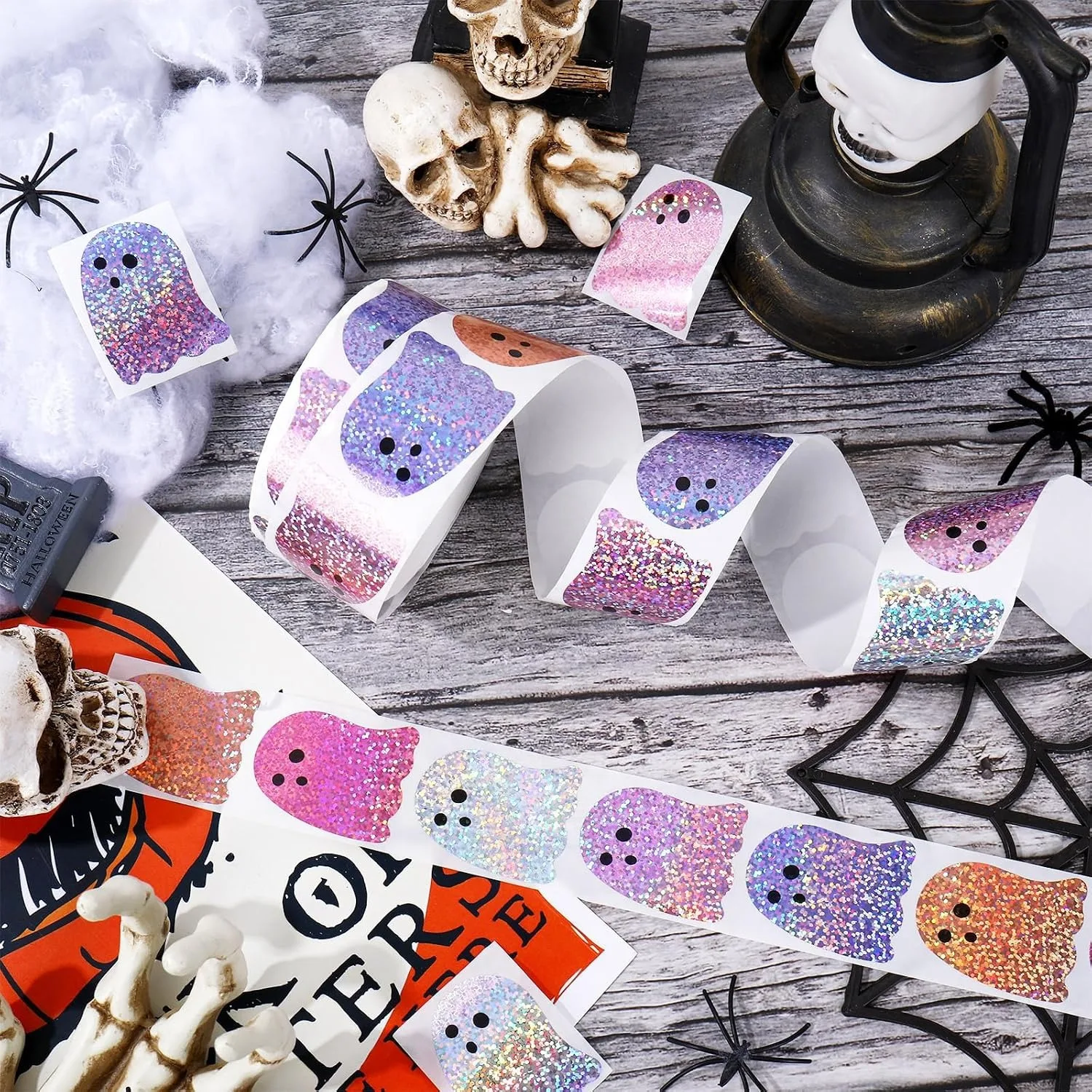 500pcs Laser Shining Halloween Ghost Graffiti Stickers Phone Guitar Laptop Notebook Suitcase Cup Waterproof Sticker Kids Toy