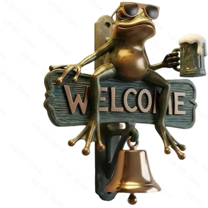 Artificial Frog Doorbell Resin Welcome Hanging Bell Novelty Home Garden Entryway Ornament Sunglasses Beer Cute Figurine Gift
