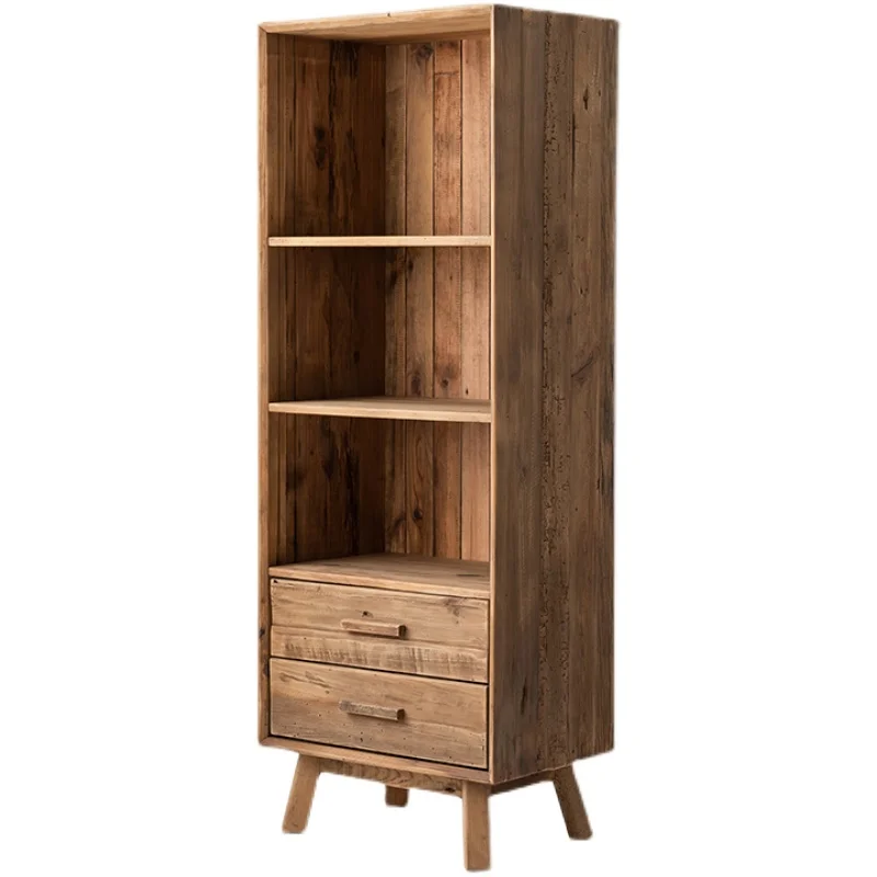 

American retro display cabinet solid wood old pine movable bookcase living room dining room compartment locker
