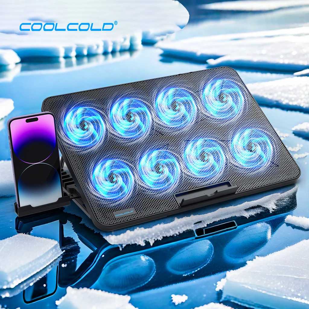 coolcold-ノートパソコン冷却パッド-8-つの静音ファン付き、156-173-インチ、7-段階の風速調整可能、携帯電話ホルダー付きノートパソコンクーラー