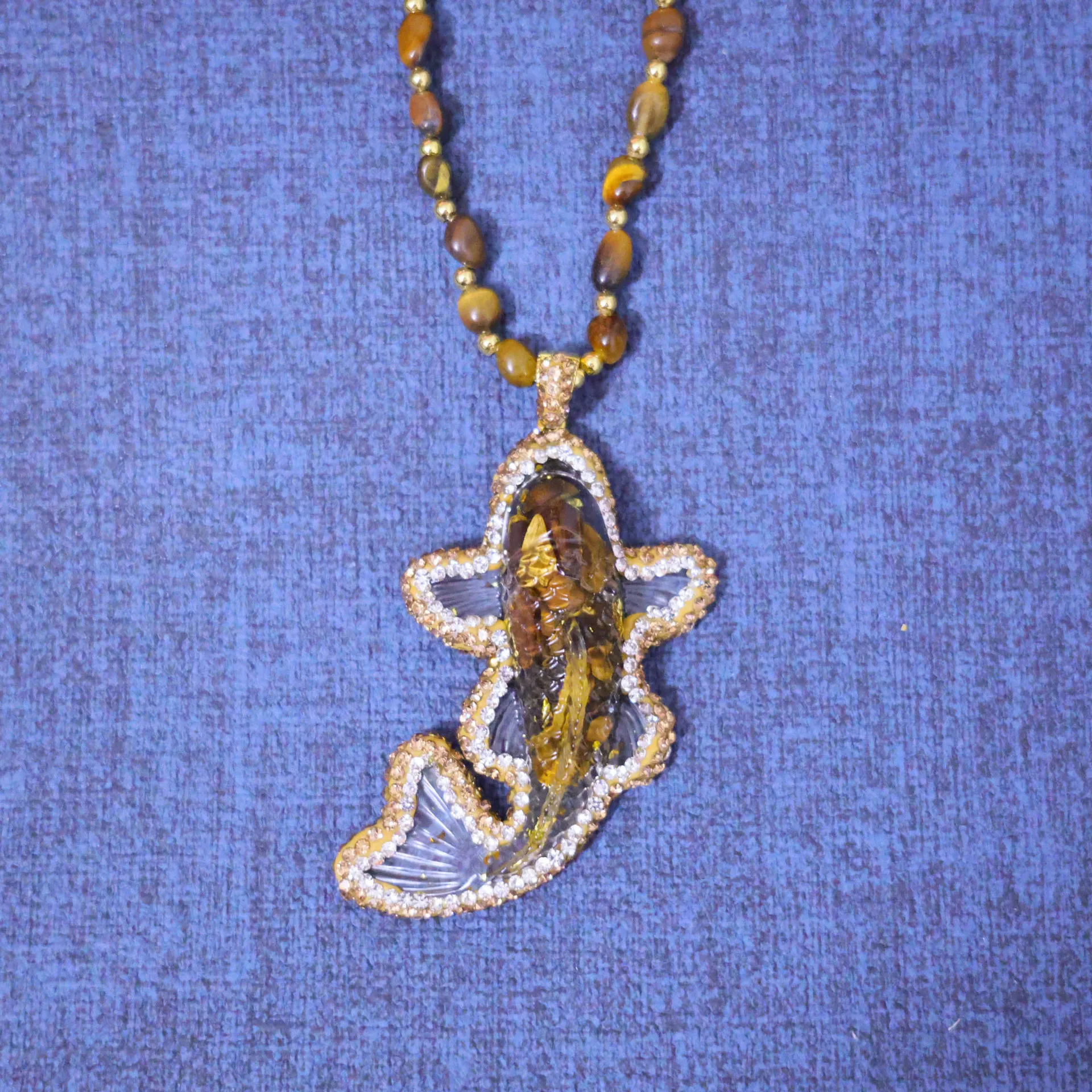 New natural stone money koi casual sweater chain Chinese personality design retro necklace jewelry factory direct sales