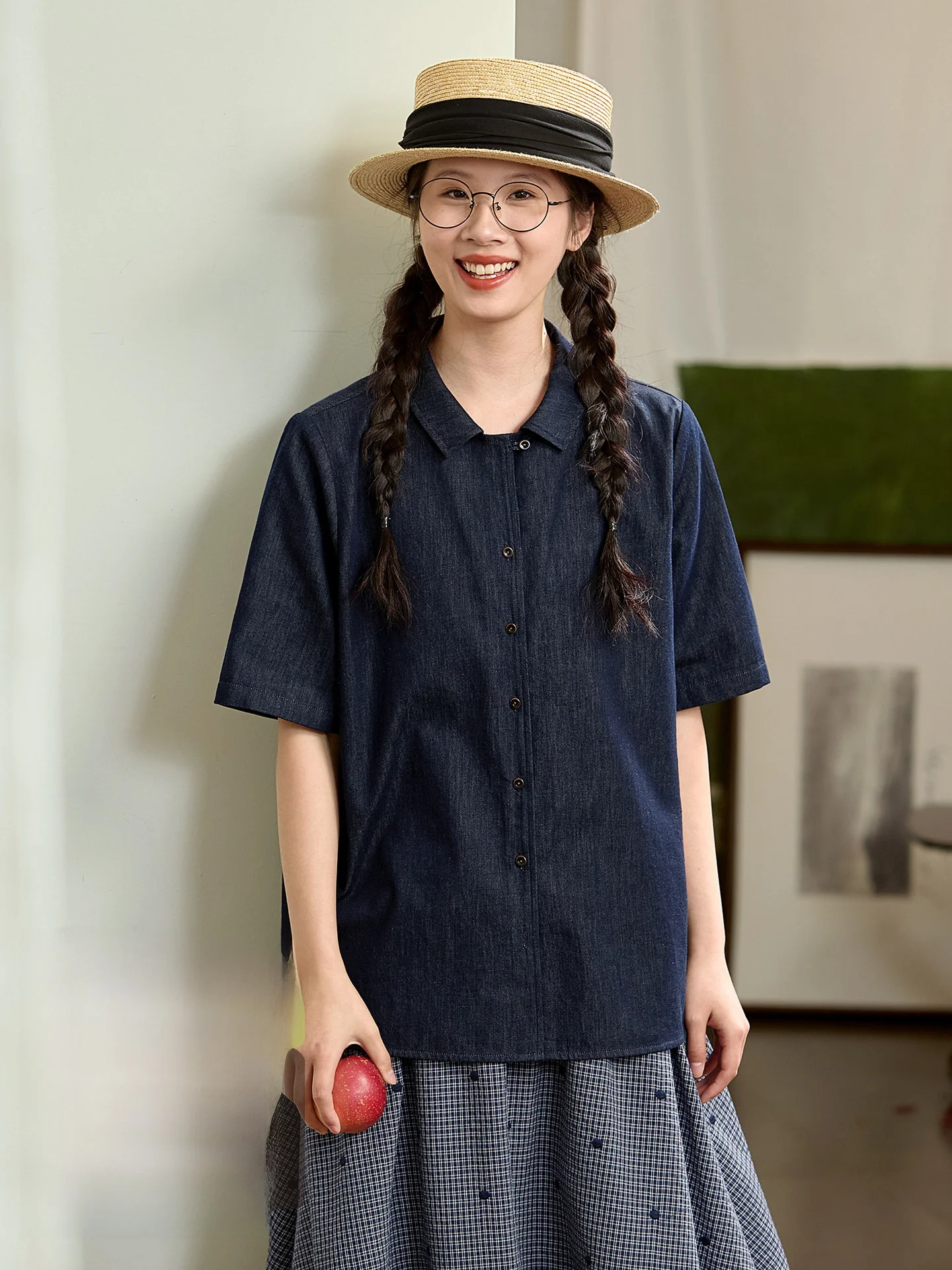 

Loose Fit Pure Cotton Short Sleeve Denim Shirt Women's Casual Style Summer Top CleanFit Brand Original Japanese Style Shirt