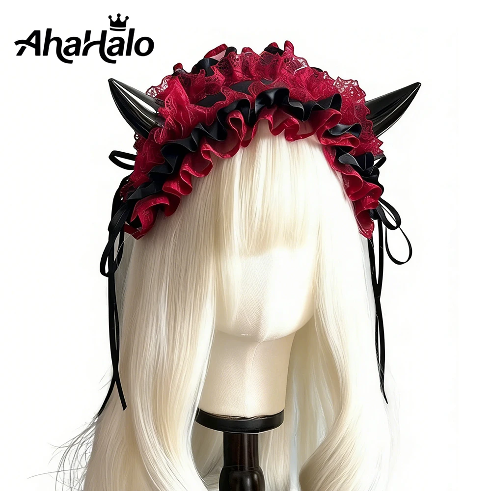 Gothic Lolita Headdress Lace Devil Horns Cosplay Headbands Halloween Hair band Hair Accessories Headwear