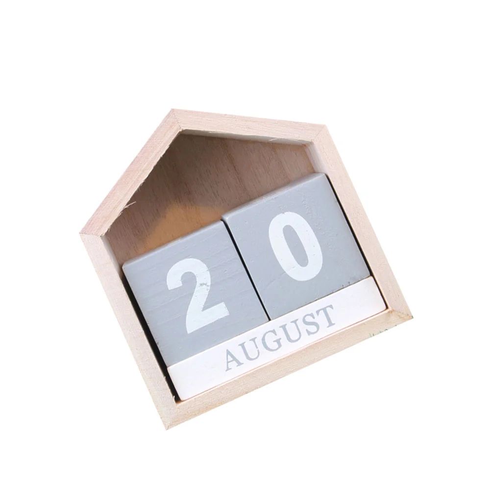 

1PC Wooden Calendar House Shaped Manual Turning Calendar Desktop Adornment for Office Home (Classic)