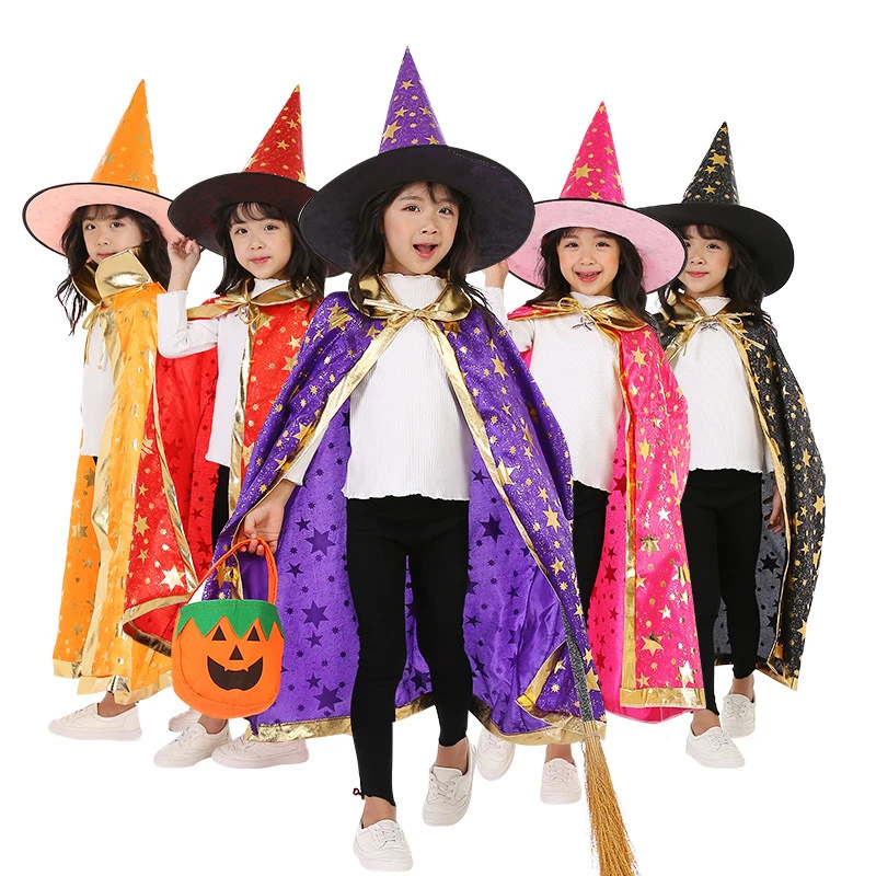 

Kids Halloween Costumes Witch Cloak Witch Cape with Hat Children Halloween Costume Kids Cosplay Party Accessories for 3-12 Years