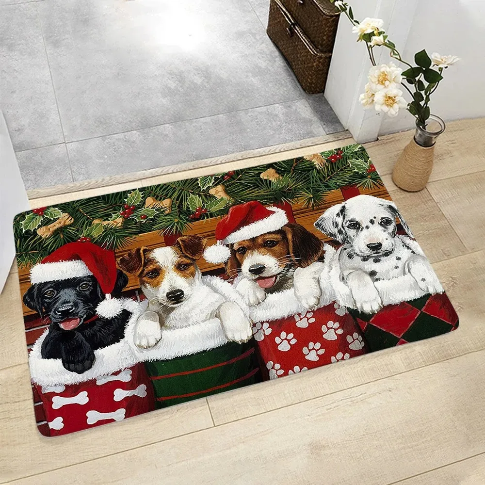 Sled Dog Santa Pattern Floor Mat Bathroom Absorbent Mat Home Decor Living Room Entrance Entrance Carpet 40x60 cm