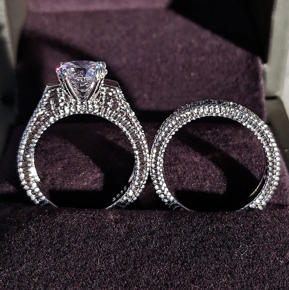 New Design Black Friday New Silver Color Bride Rings Set Bridal 2pcs Women Engagement Weeding Luxury for Finger Jewelry R4434