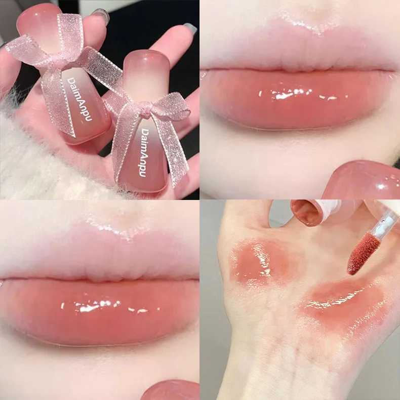 Cute Bow Mirror Lip Gloss Moisturizing Water-light Jelly Nude Red Pink Lips Tint Waterproof Long Lasting Korean Makeup Cosmetics