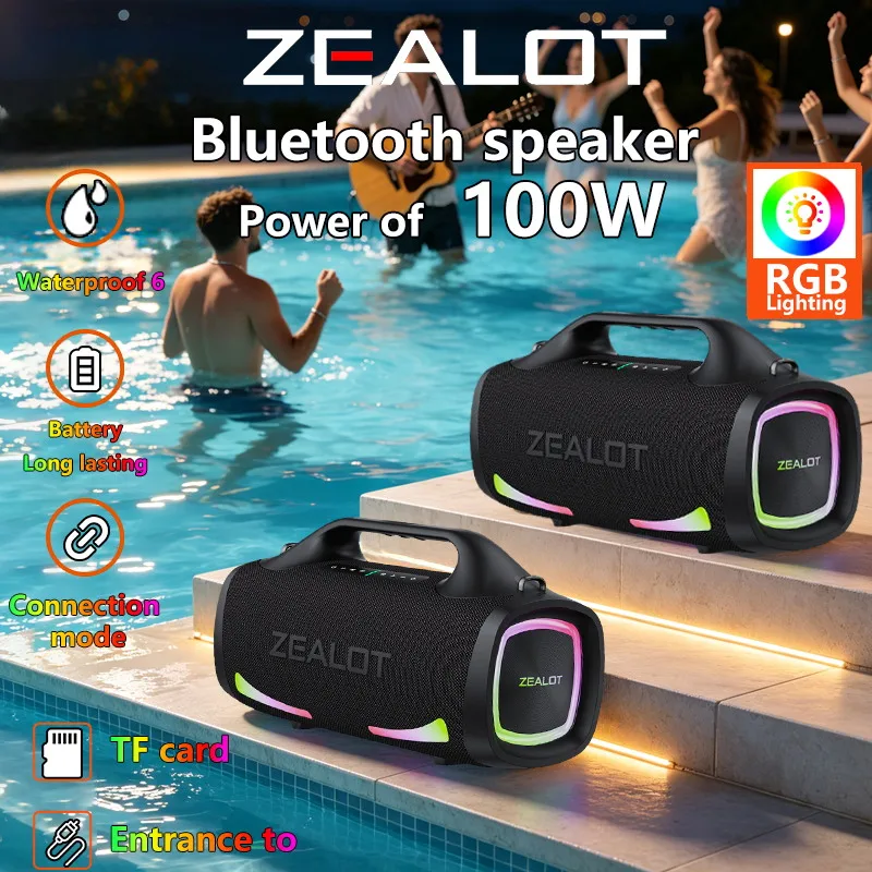 Zealot S79 100W Kabelloser Lautsprecher, Tragbarer Subwoofer-Lautsprecher, Hi-Fi-Klangqualität, Dual-Pairing, Schnelles Laden, 24000mAh.