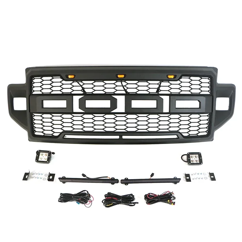 Fit Voor 2021 2022 Ford F250 F350 F450 Grill W/Side Kubus Leds & Light Bar F250 F350 F450 Grille Voor Bumper Modificatie