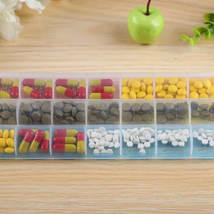 3Rows(21Grids) 7 Days Weekly Pill Case Medicine Tablet Dispenser Carry Pill Box Splitters Pill Storage Supplies