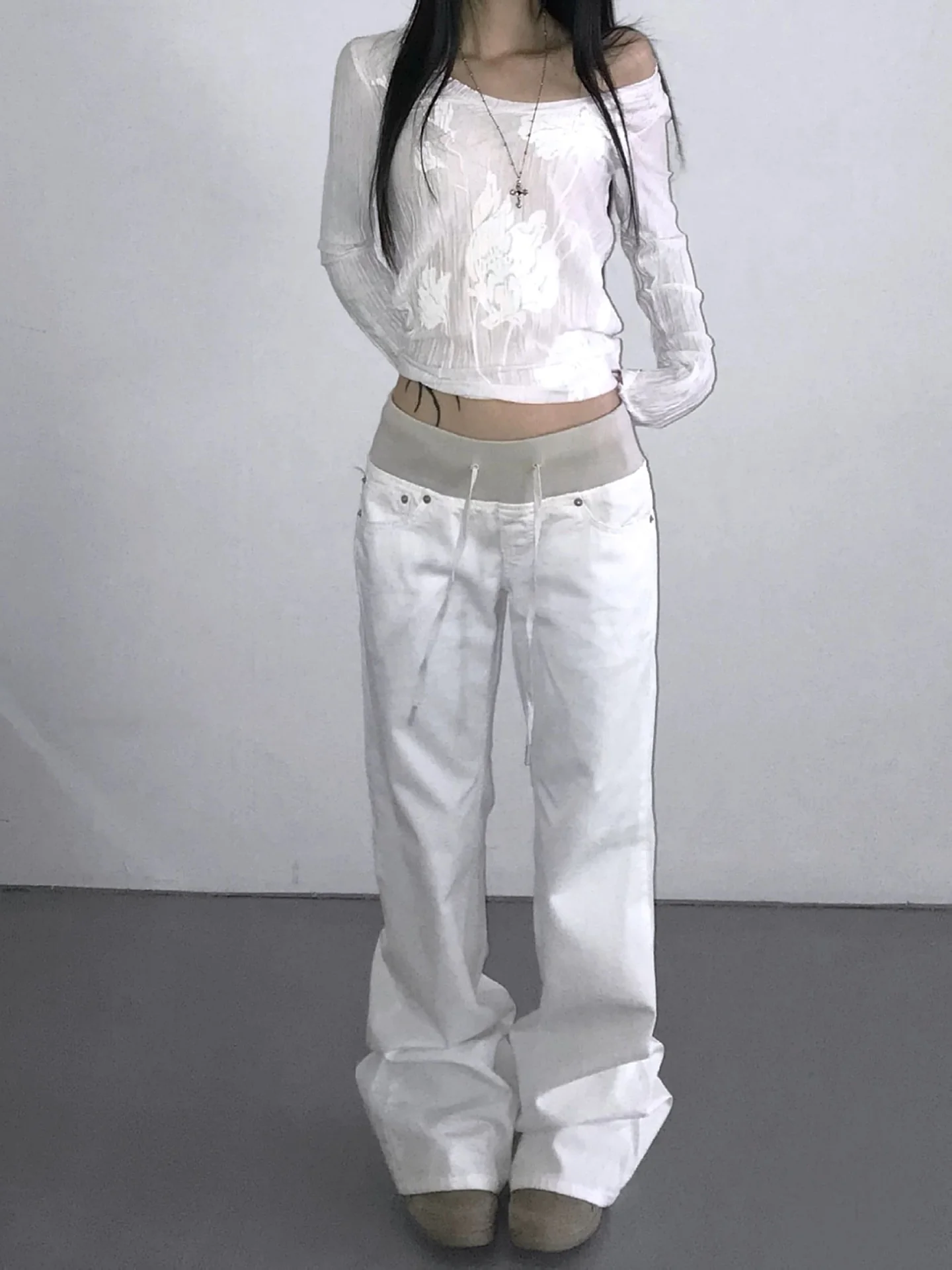 Women's Flare Pants Korean Designer Abi Y2k Elastic Waist Bell Bottom Harajuku Japanese Kpop Tide 2000s Shoujo Cute Core New