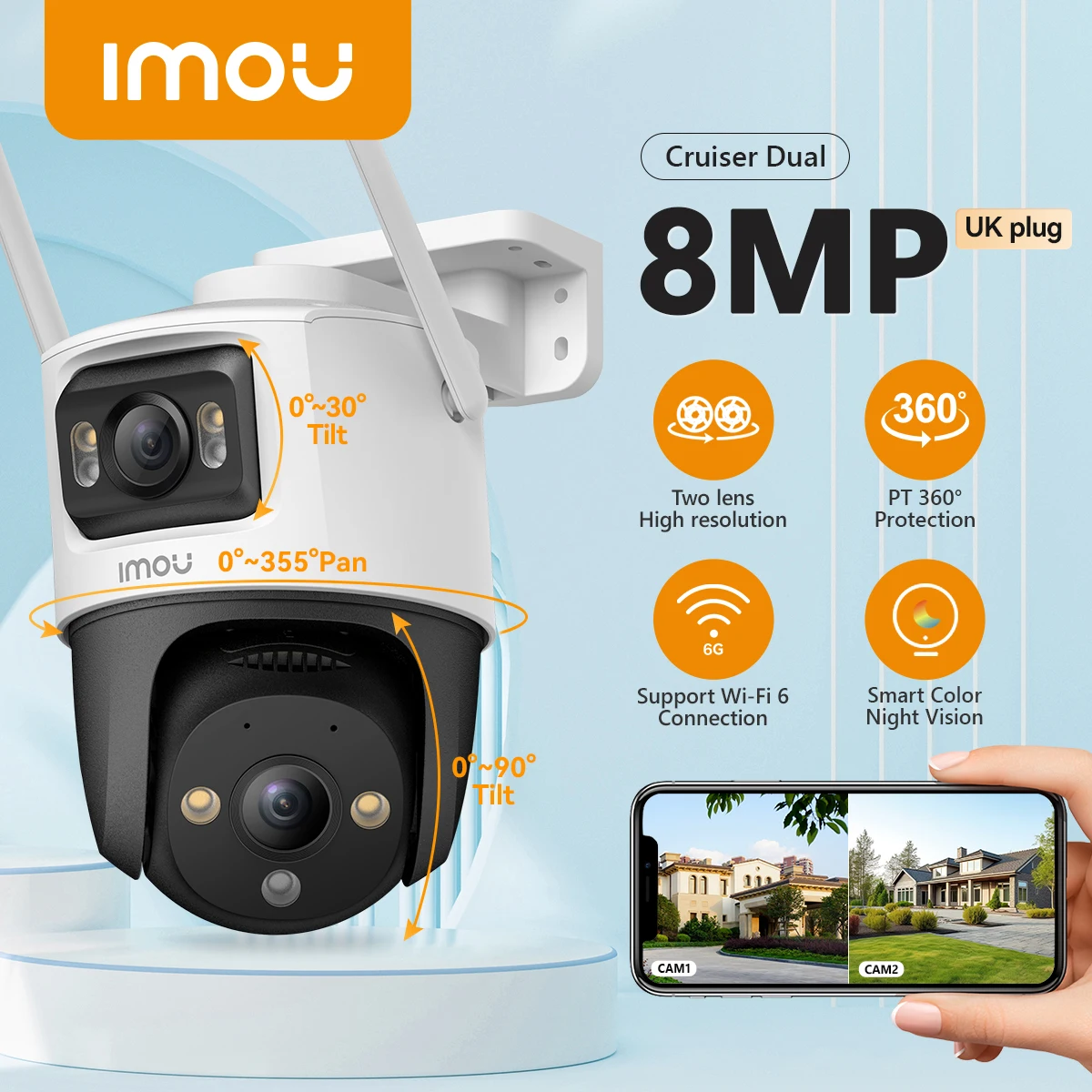 IMOU Cruiser Dual 8MP Dual Lens WiFi Camera Wifi 6 Zoom AI Human Vehicle Detection Smart Color Surveillance Outdoor Camera