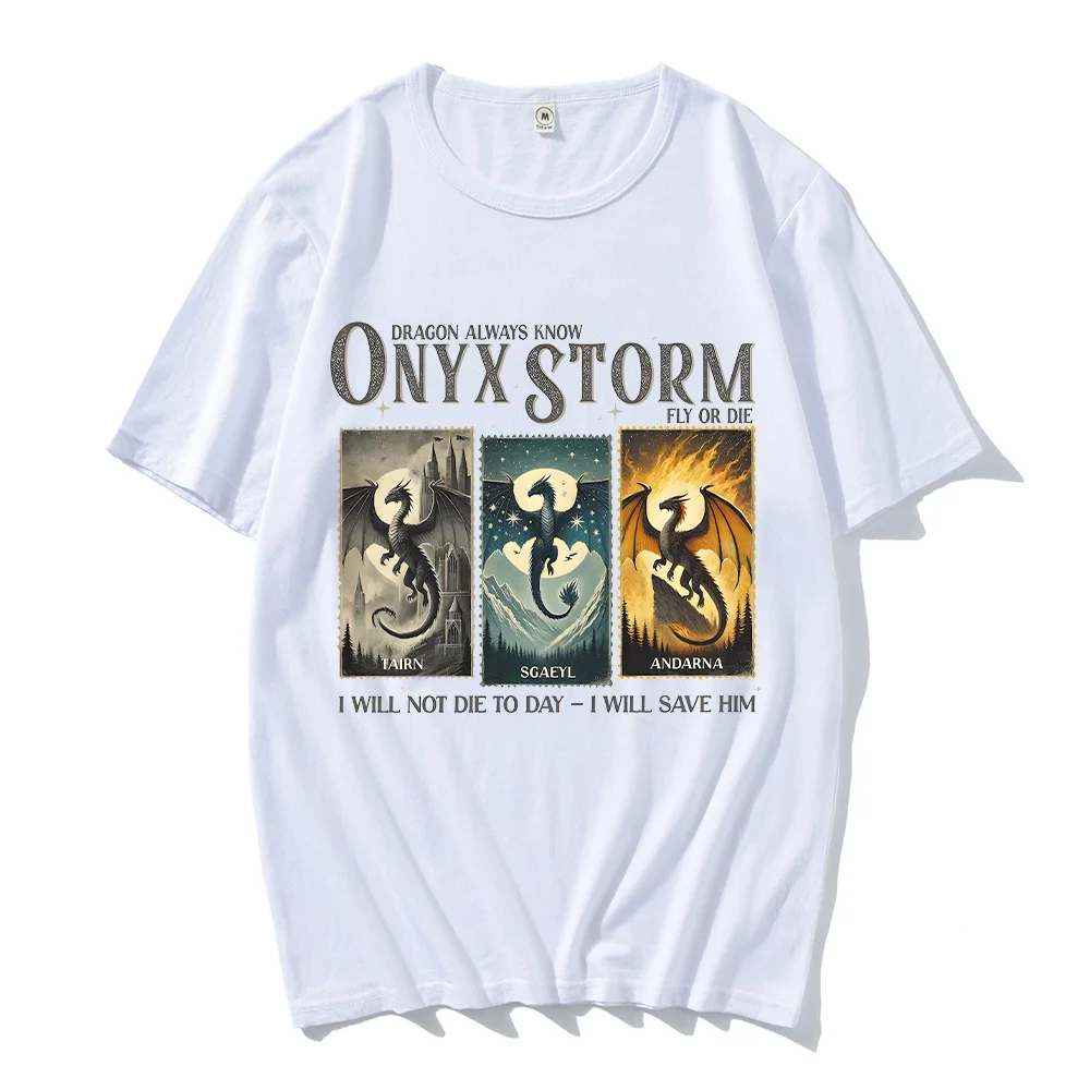 Onyx Storm Cotton Tshirt  Violet Sorrengail Fourth Wing T-shirt Onyx Storm Dragons I Will Save Him Clothes Unisex Summer Y2K Tee