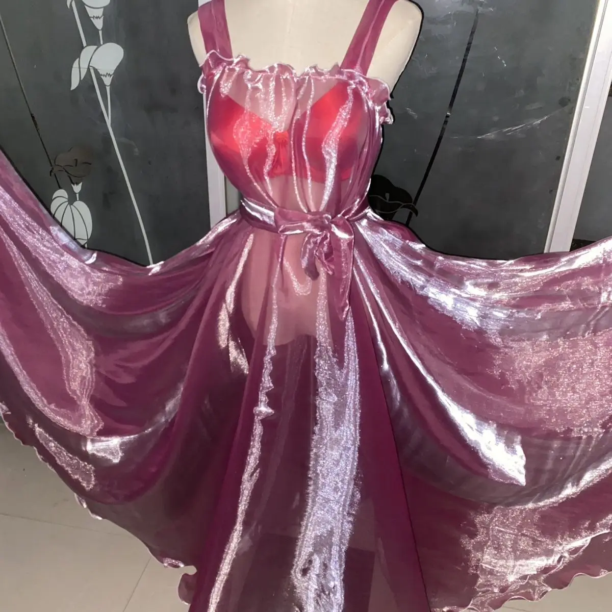 

Glossy Transparent Liquid Water Gauze Organza Long Dress Women Plus Size Sleeveless Maxi Elegant Dress